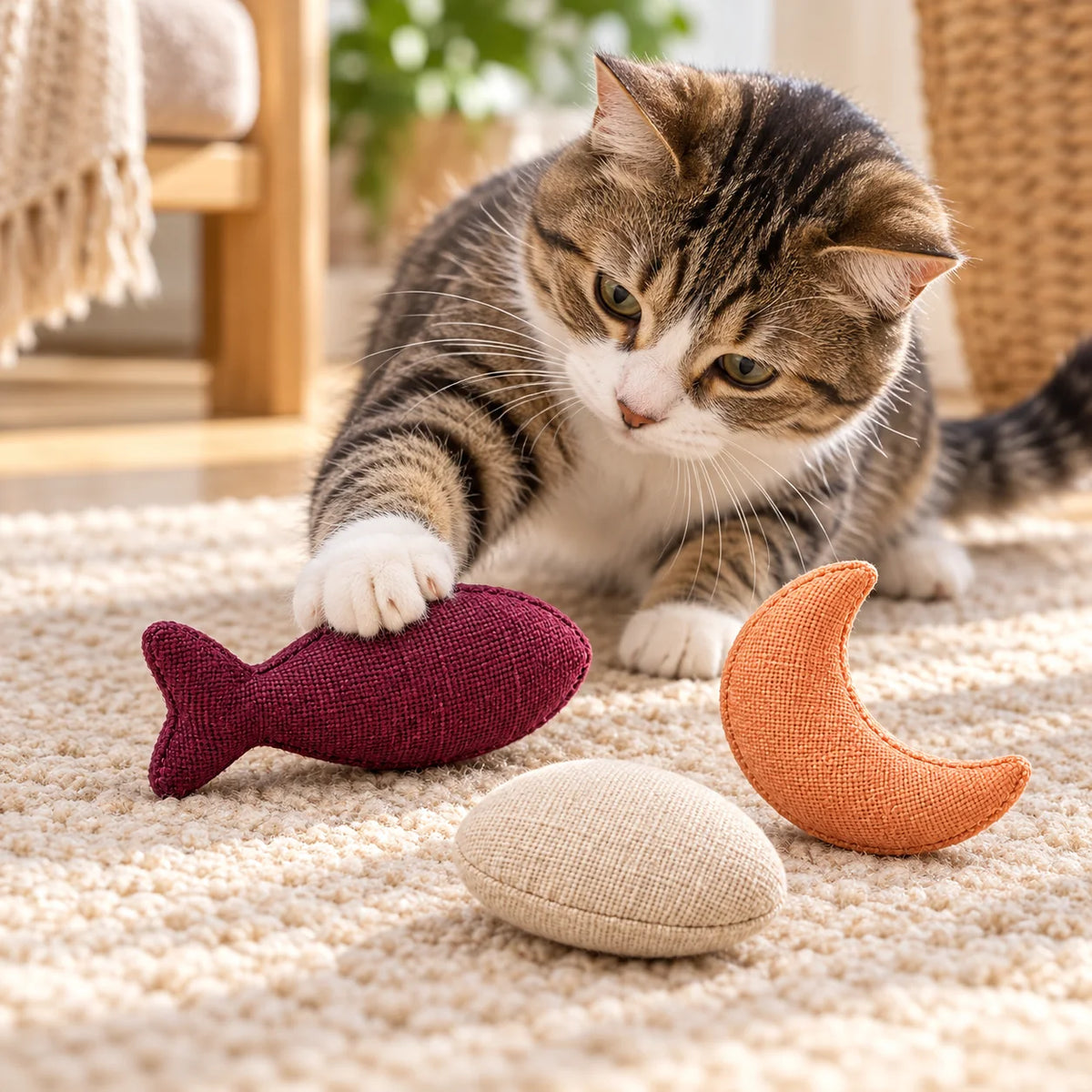 Catnip Toy Trio — in use